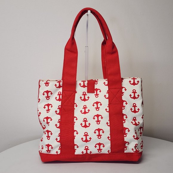 Unbranded Canvas Boat Tote Red Anchor Print Snap Closure Pockets/Change Purse - Picture 5 of 13
